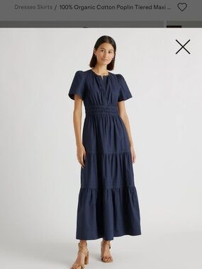 Quince Navy Tiered Maxi Dress with Smocked Waist